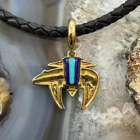 Carolyn Pollack Brass Multi Gemstone Inlay Fetish Bear Unisex Enhancer Pendant - Picture 1 of 10